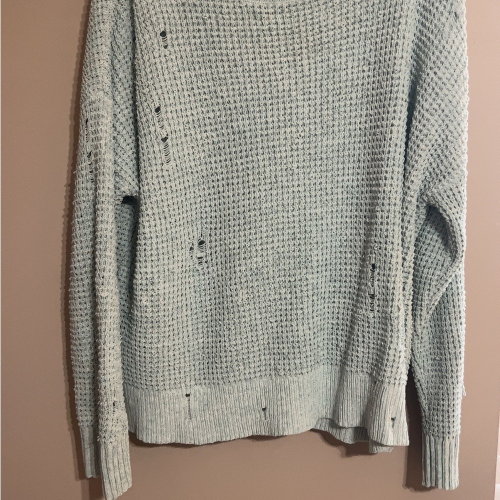 American Eagle Outfitters Gray Crewneck Waffle-Knit Sweater